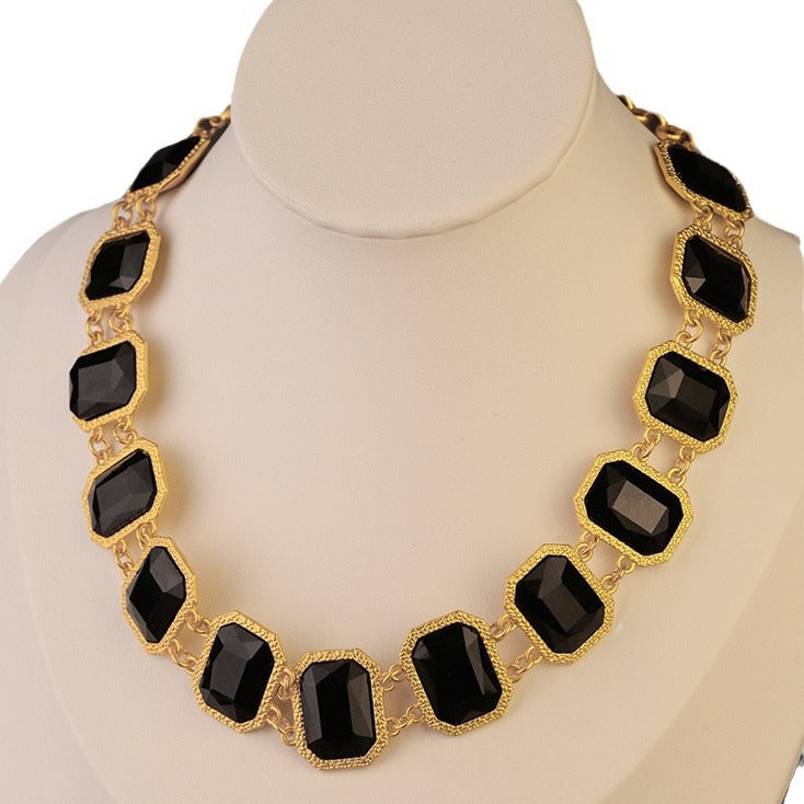 Black Agate Geometric Gem Retro Exaggerated Jewelry Set