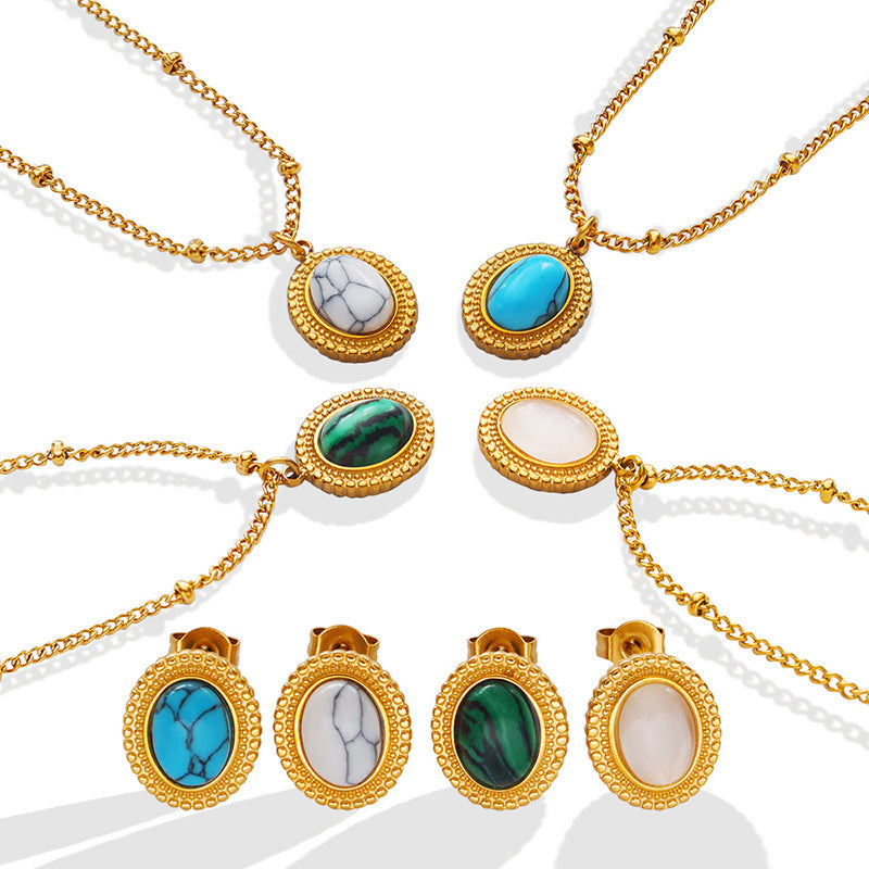 Women's French Bohemian Personality Fashion Retro Turquoise Opal Inlaid Jewelry Set
