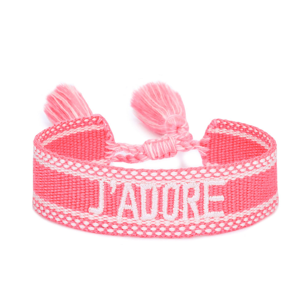 Women's Embroidered Letter Ribbon Carrying Strap Hand Bracelets