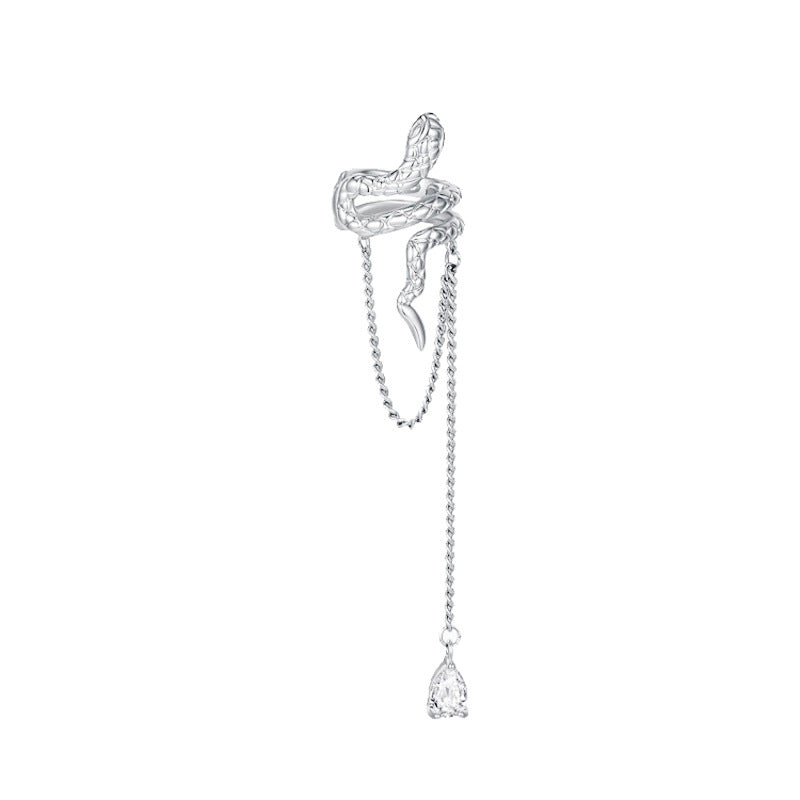 Long Tassel Snake-shaped Without Piercing Personality Snake Water Drop Zircon Ear Clip