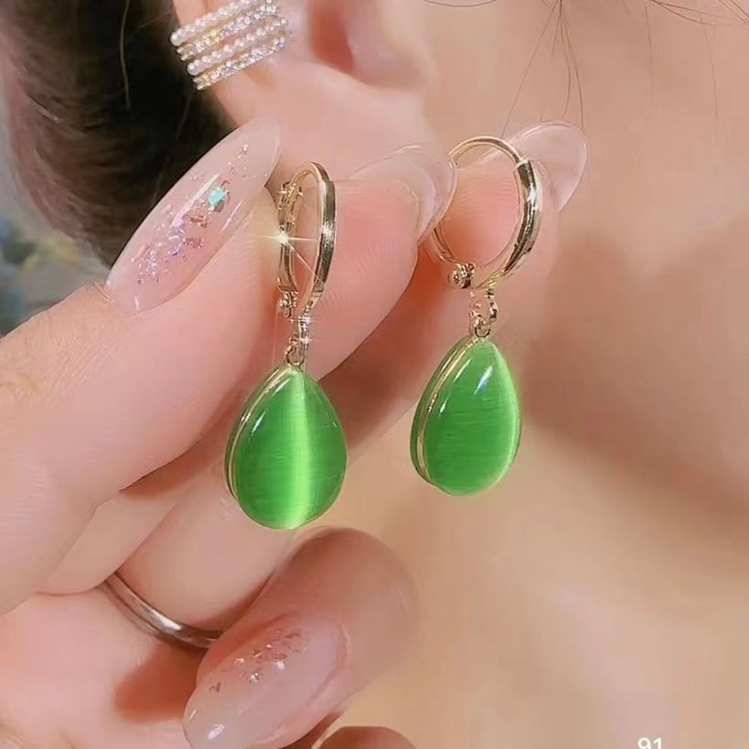 Korean Style Niche Design Trend Water Drop Cat Eye Fashion Earrings