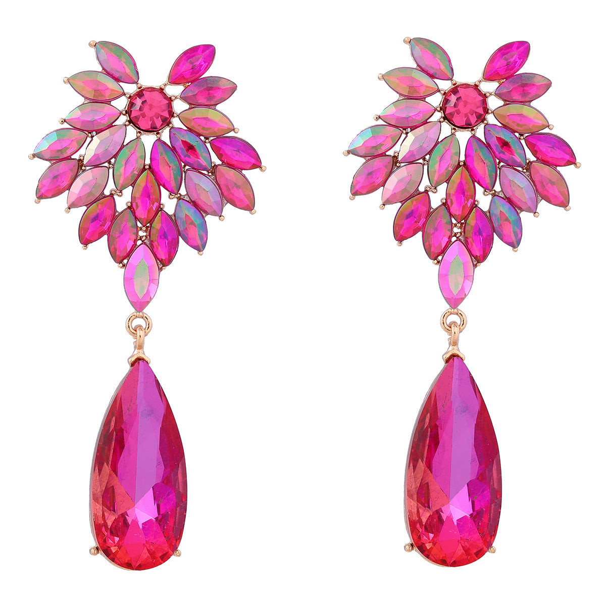 Full Diamond Flower Alloy Exaggerated Drop-shaped Earrings