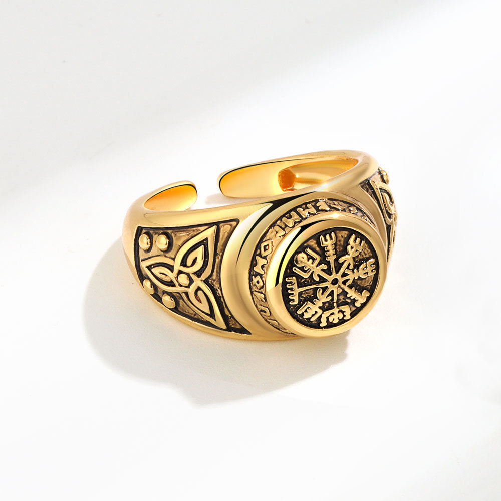 Men's Mythology Ancient Letters Viking Compass Logo Trendy Rings