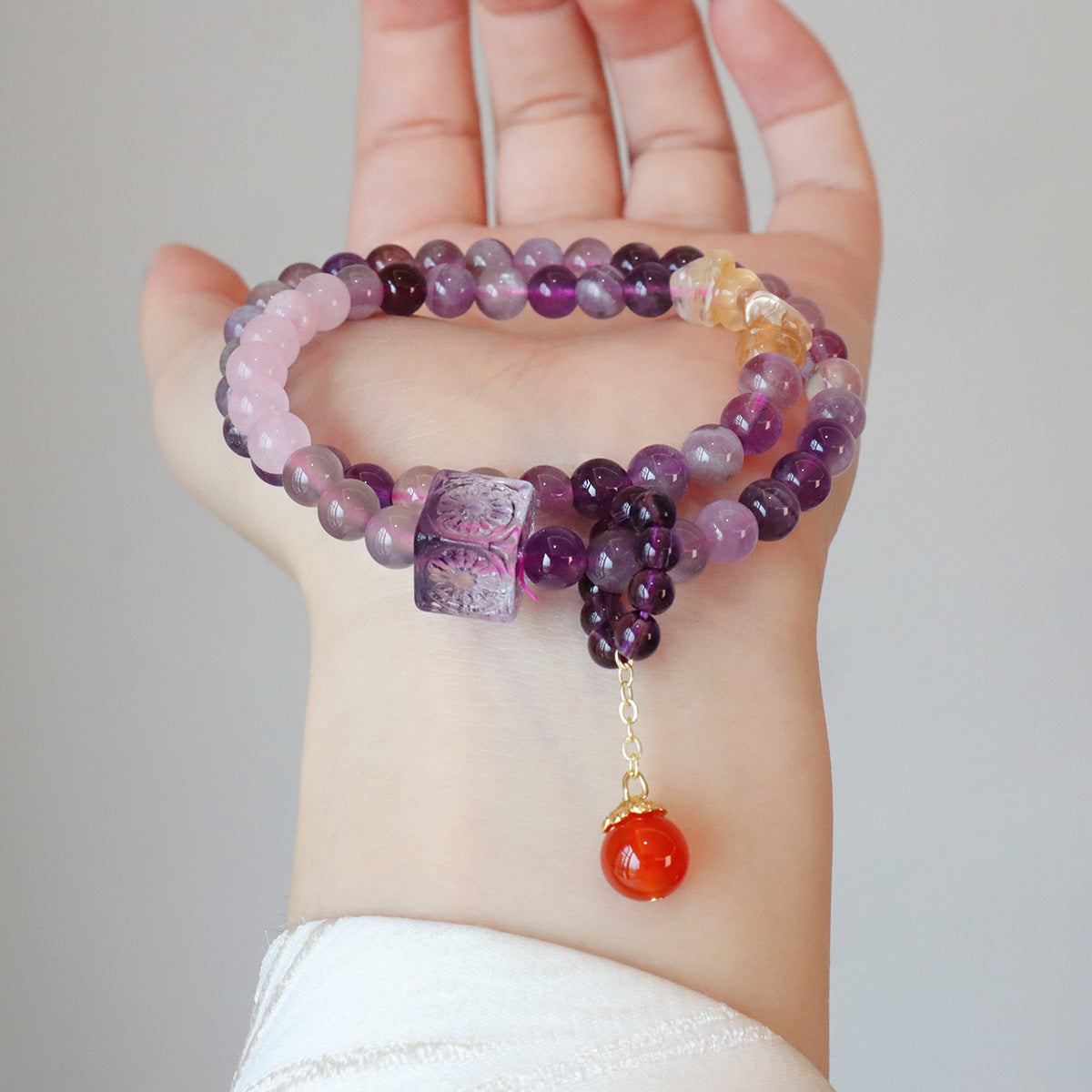 Purple Collection Natural Amethyst Double Hand National Bracelets