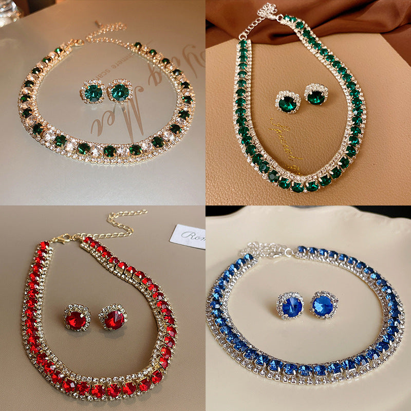 Light Luxury High-grade Zircon Niche Retro Clavicle Jewelry Set
