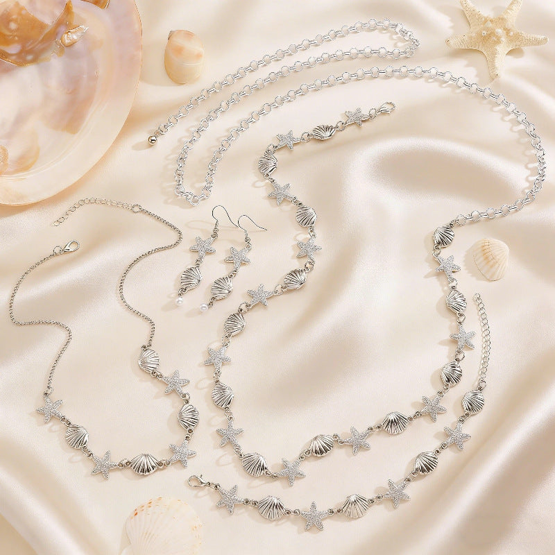 Women's Ocean Style Shell Starfish Waist Chain For Jewelry Set