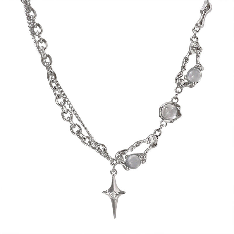 Women's Asterism Stitching Pin Light Luxury High-grade Hip Hop Design Clavicle Necklace