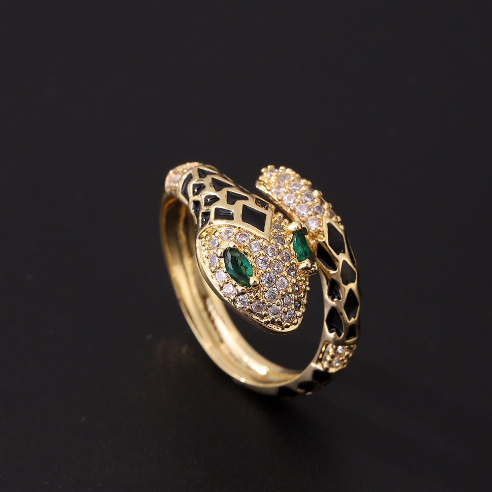 Women's Plated Vintage Green Eye Snake Open Light Rings