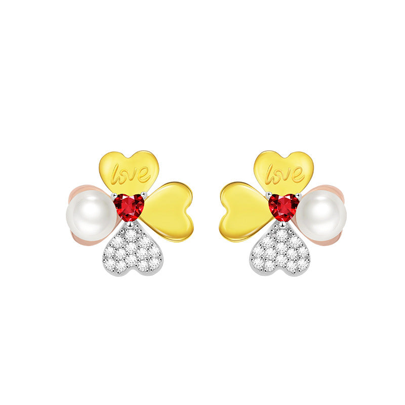 Sier Heart-shaped Pearl Light Luxury Ear Earrings