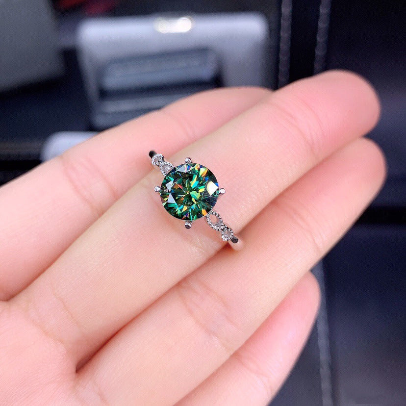 Simulation Blue Green Moissanite Open Female Rings