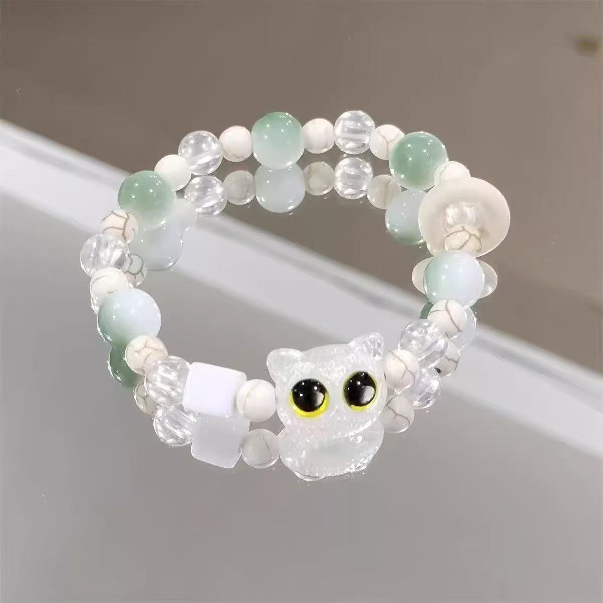 Black Sesame Cat Ice Transparent Gradient Couple Bracelet