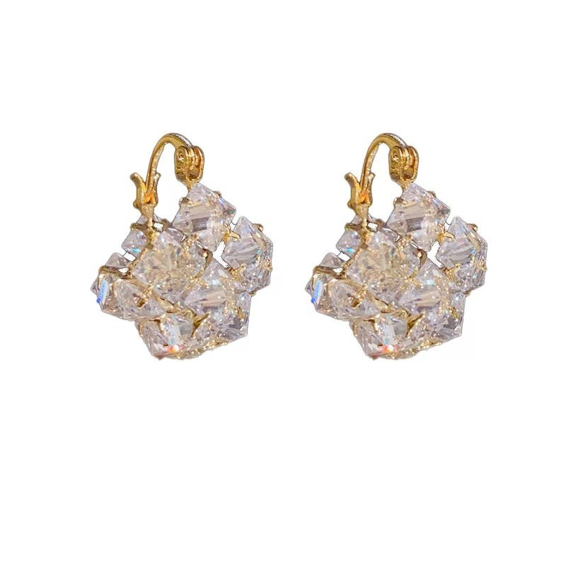 Women's Luxury Square Candy Flash Real Gold Zircon Exquisite Wind Without Ear Clip