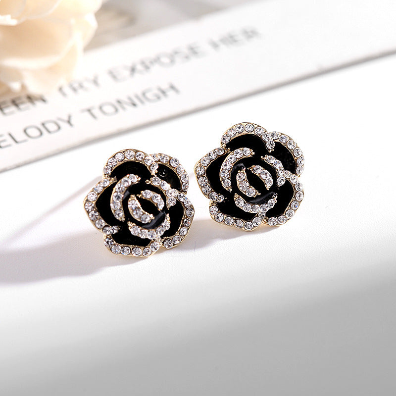 Women's Red Rose Simple Rhinestone High-grade Vintage Earrings