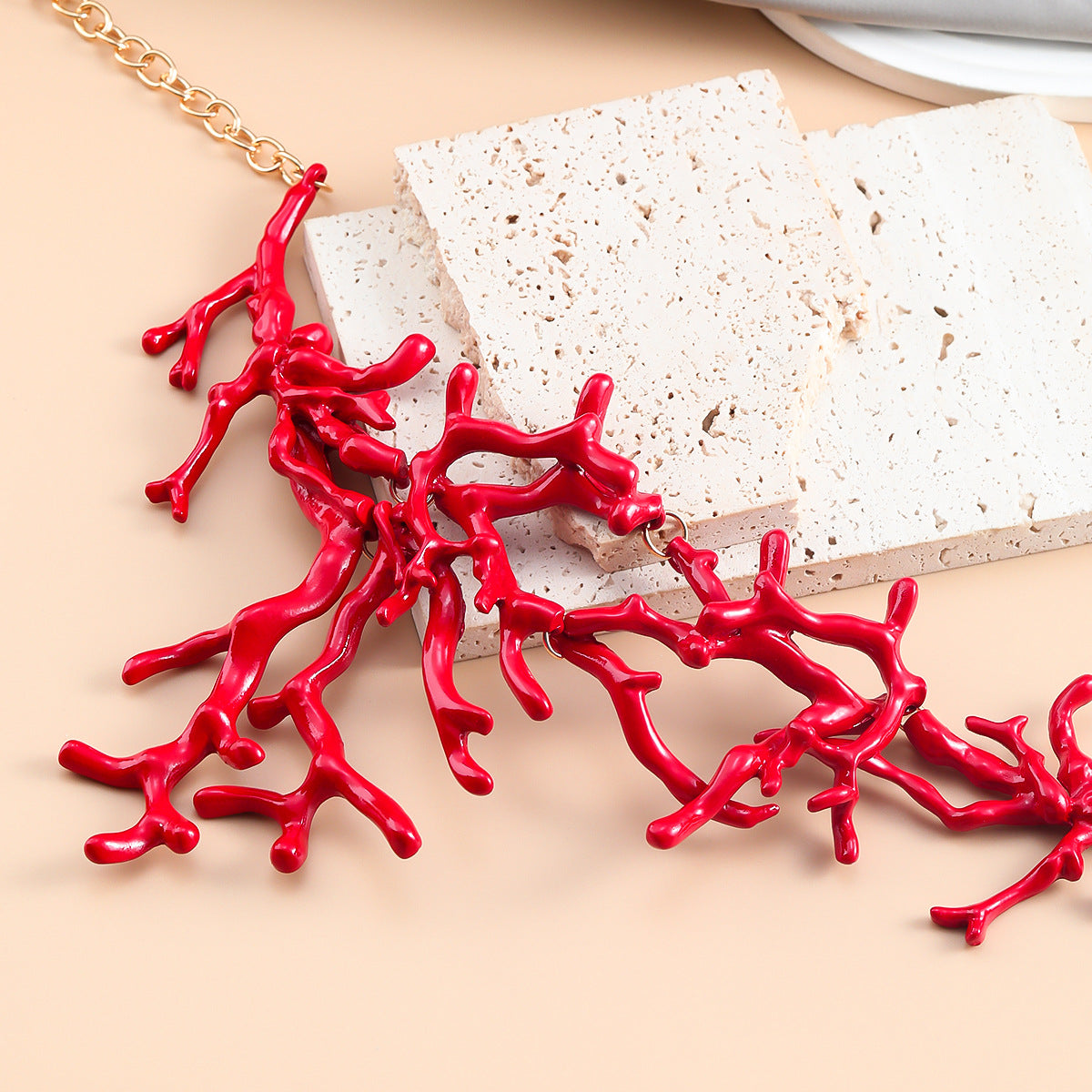 Women's Summer Alloy Exaggerated Red Coral Bohemian Necklaces