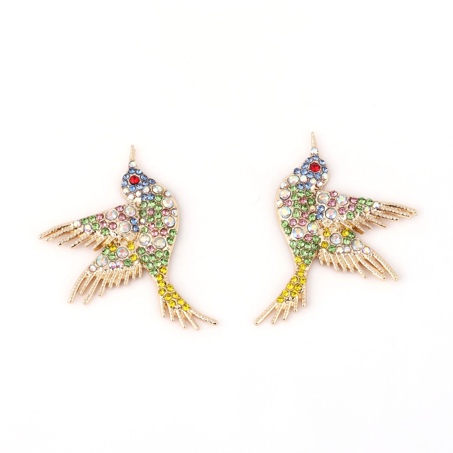 Creative Design Fashion Exaggerated Cute Bird Gold Inlaid Colorful Earrings