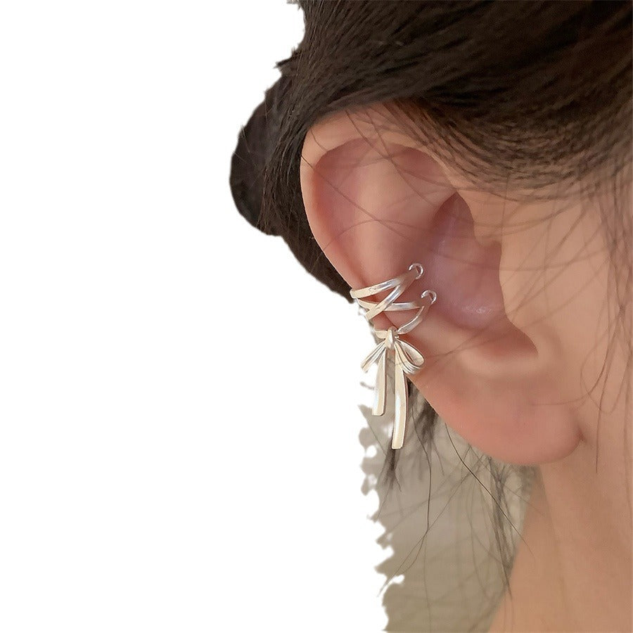 Korean Sweet High Sense Ribbon Earless Lace Earrings