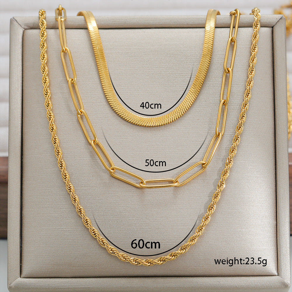 Thin Twin Snake Bone Clavicle Titanium Steel Necklace