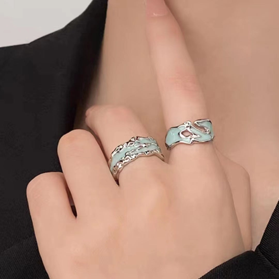 Design National Fashion Mint Green Open Drip Rings
