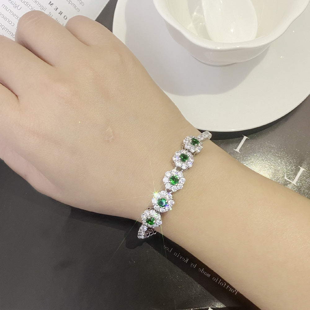 Colored Gems Female Gold Plated Fashion Temperament Green Bracelets