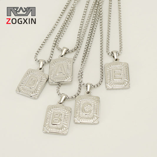 Steel Square Letter Pendant Cold Pearl Necklaces