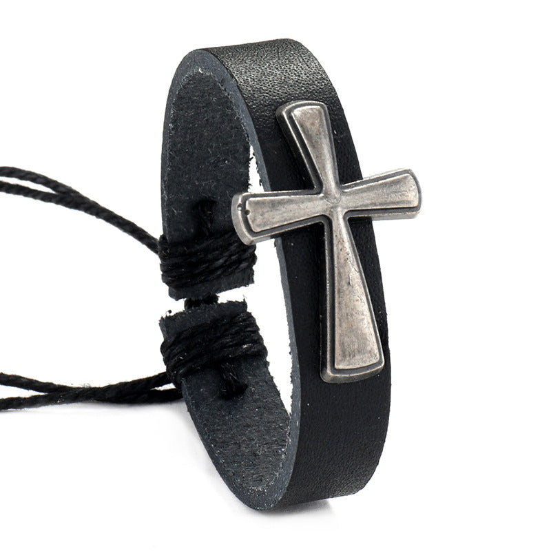 Men's Simple Vintage Weave Leather Cross Adjustable Bracelets