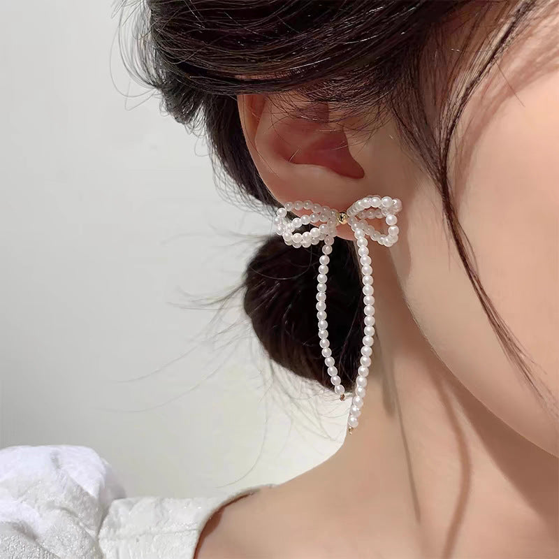 Women's Bowknot Pearl For Summer High-grade Niche Long Trendy Light Luxury Rings