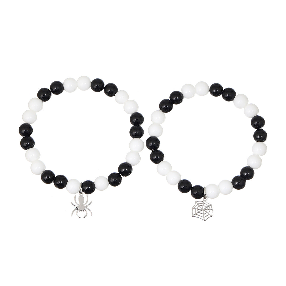 Bracelets de perles brillantes noires et blanches pour femmes et hommes