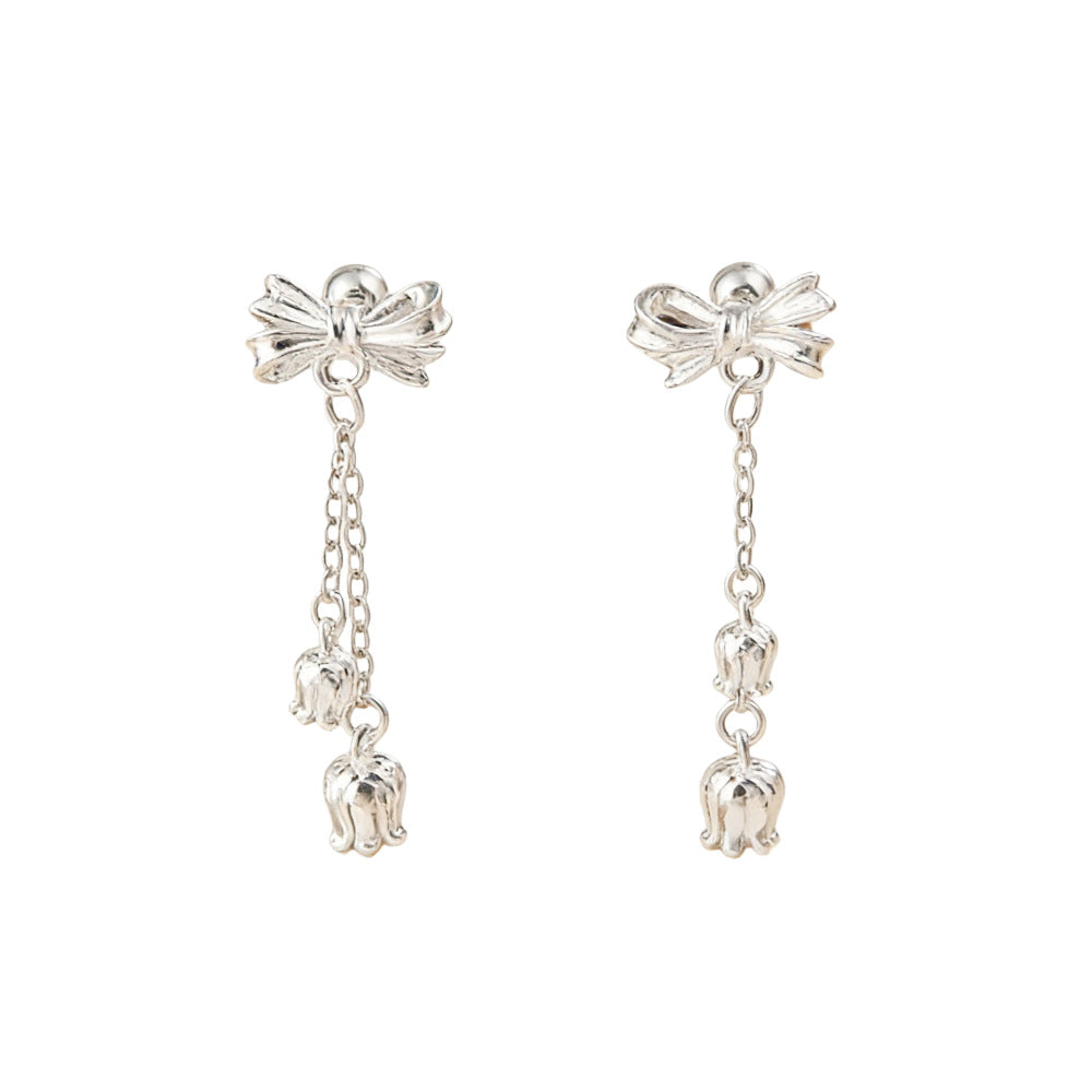 Korean Style Fresh Bow Tassel Design Thread Tightening Stud Earrings