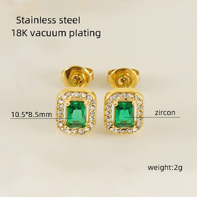 Women's Titanium Steel Zircon Stainless Square High-grade Earrings