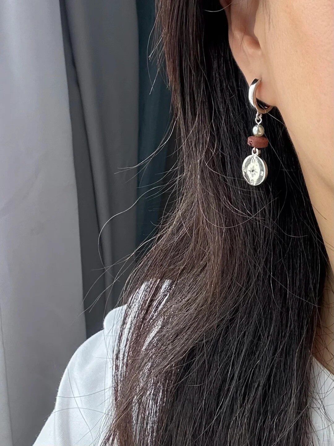 Sier Asterism Compass Asymmetric Ear Clip Cold Feeling Stud Earrings