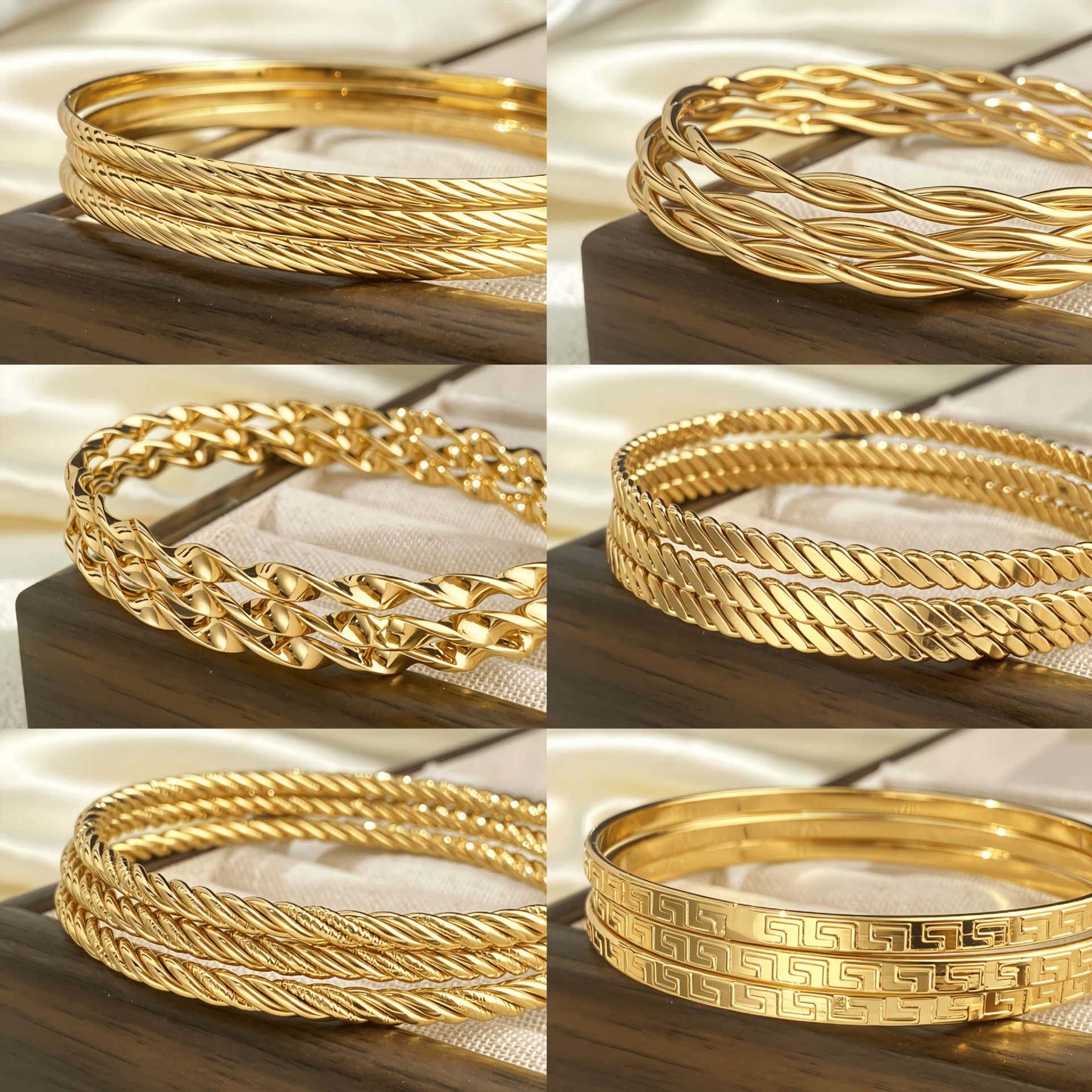 Stackable Stainless Steel Square Thread Twist Bracelet