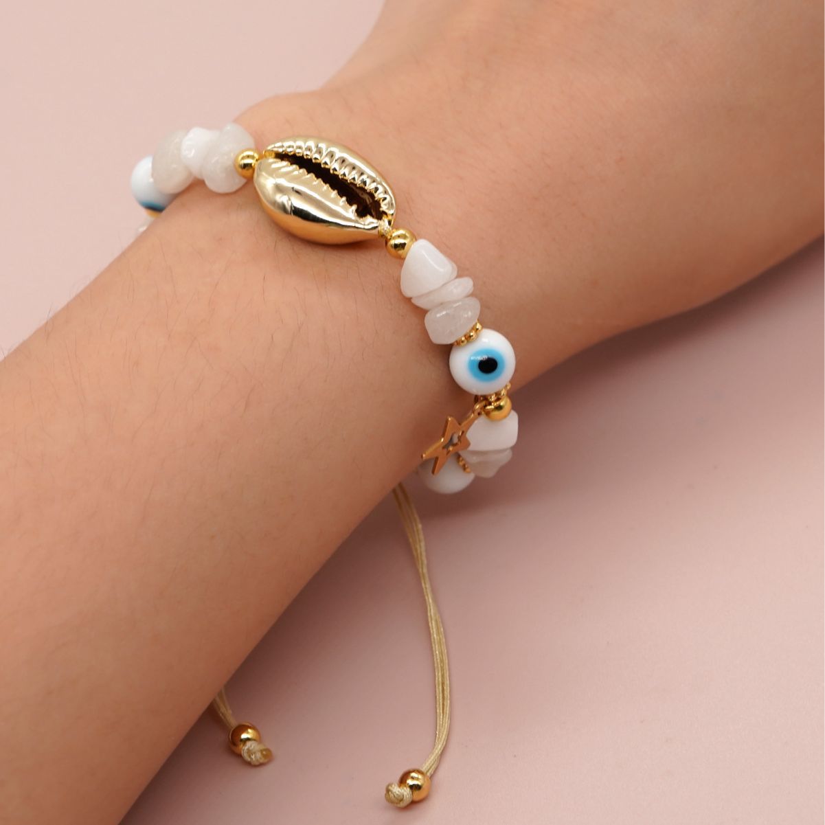 Women's Bohemian Style White Colored Glaze Eyes Bracelets