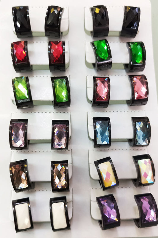 Women's & Men's Steel Clips Geometric Rhinestone Titanium Color Acrylic Ear Buckle