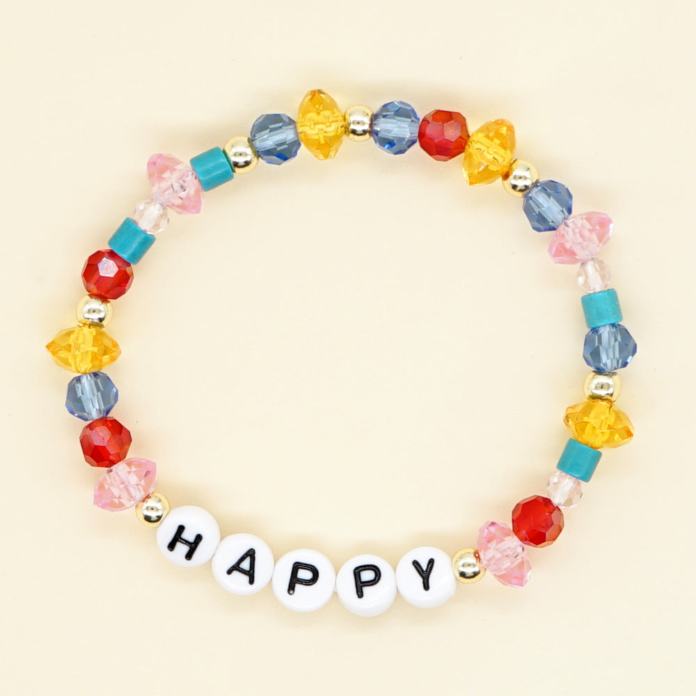 Women's Bohemian Style Letter Rainbow Color Crystal Bracelets