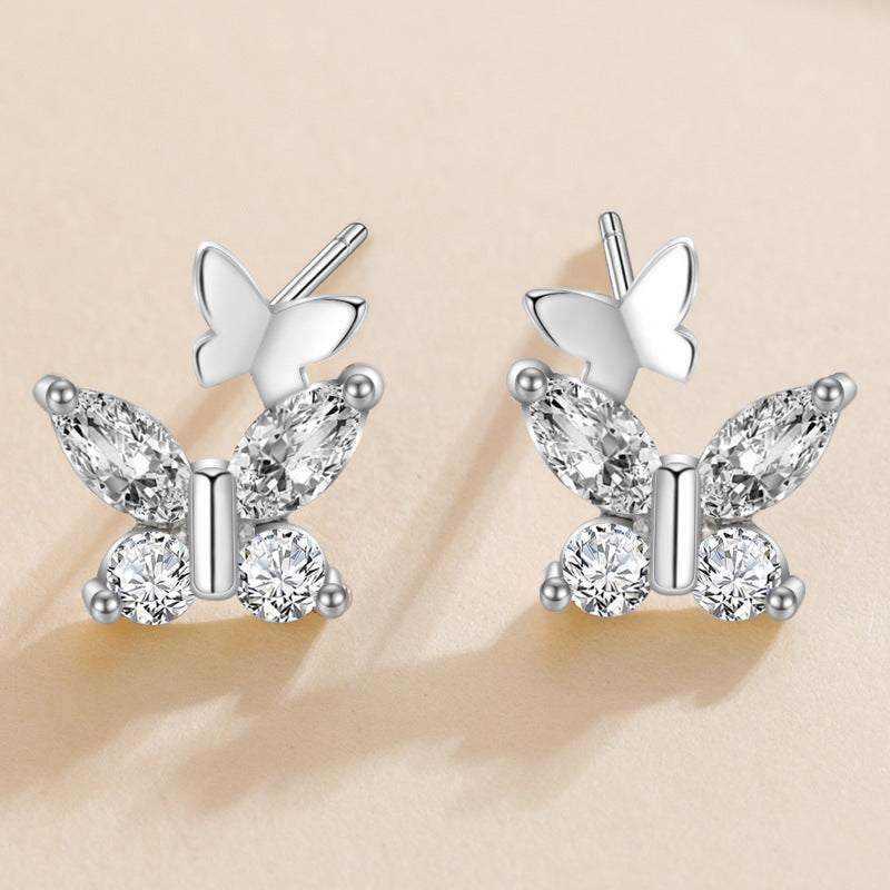 Sier – boucles d'oreilles simples et fraîches en Zircon, Double papillon