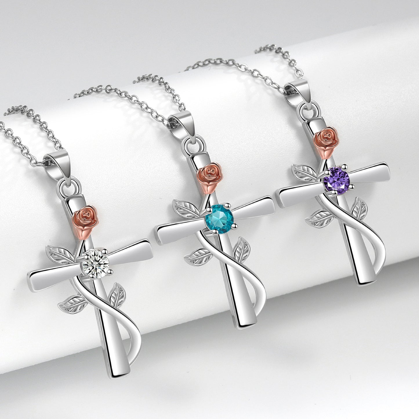 Mode-Kreuz-Rose mit eingelegten Diamant-Halsketten