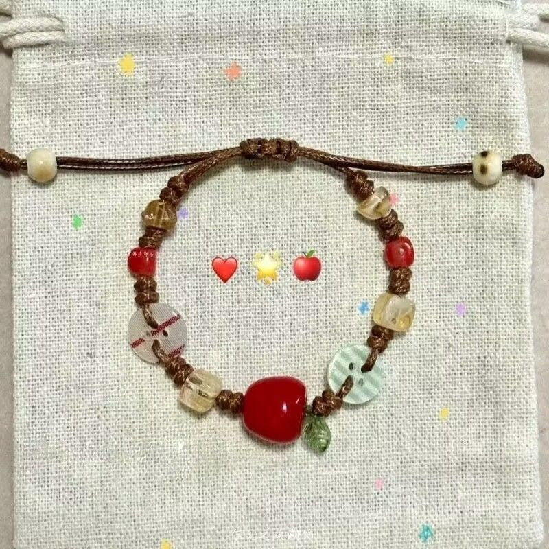 Apple Paradise Hand-woven Niche Colorful Beaded Button Cute Sweet Bracelet