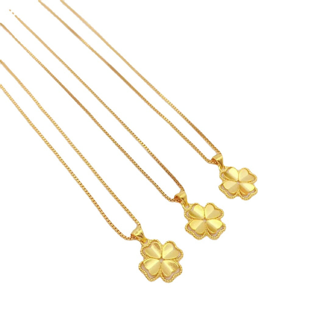 Women's Placer Gold Clover Brass Plated Fashion Love Female Necklace