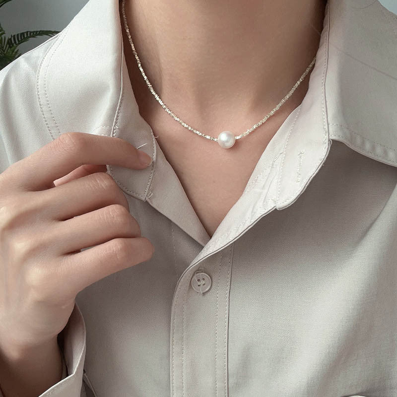 Women's Sterling Sier Broken Pearl Clavicle Chain Necklaces