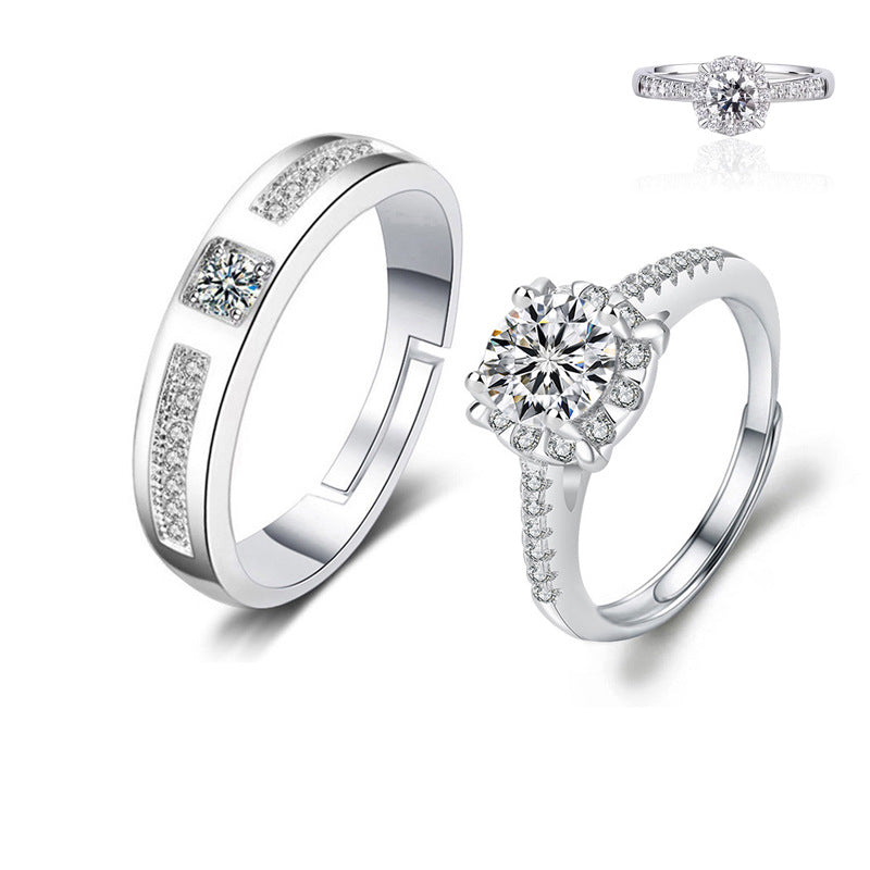 Women's Couple Imitation Moissanite Opening Adjustable Man's Proposal Wedding Valentine's Day Ring