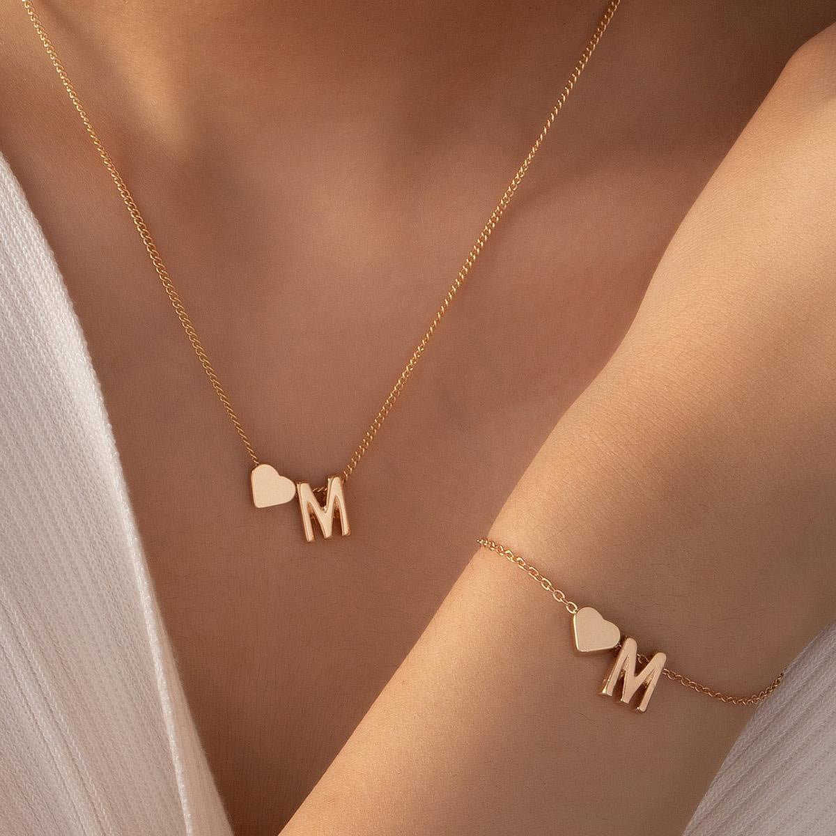 Women's English Letter Retro Fashion Metal Heart Jewelry Set