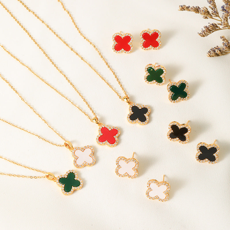 Fashion Four-leaf Clover Suit Inlaid Zircon Jewelry Set