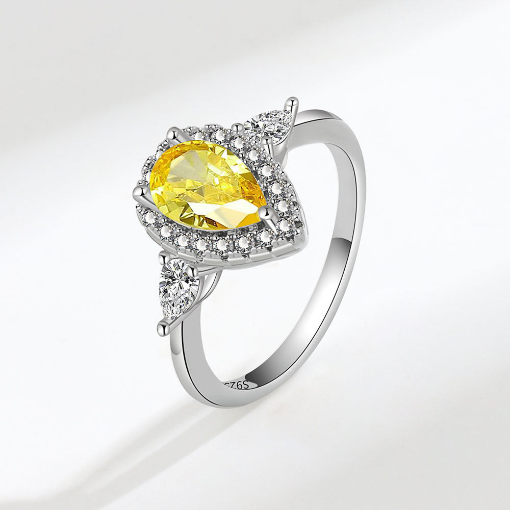 Bagues en forme de goutte de gros Zircon jaune pour Couple Simple pour femmes