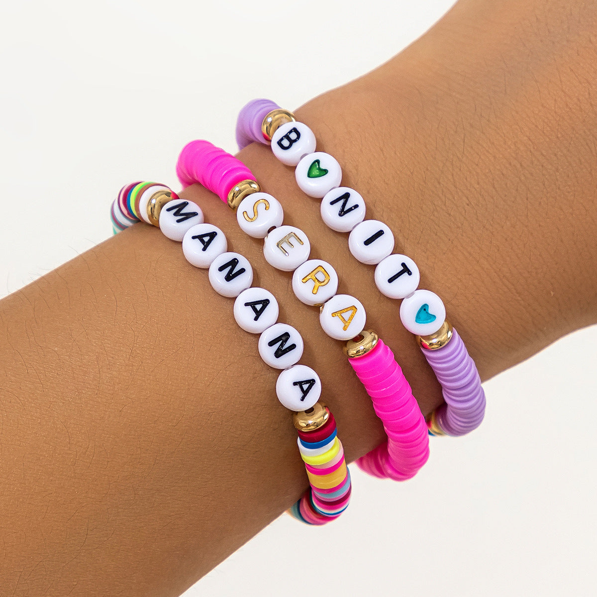 Clay Letter Suit Bohemian Star Round Bracelets