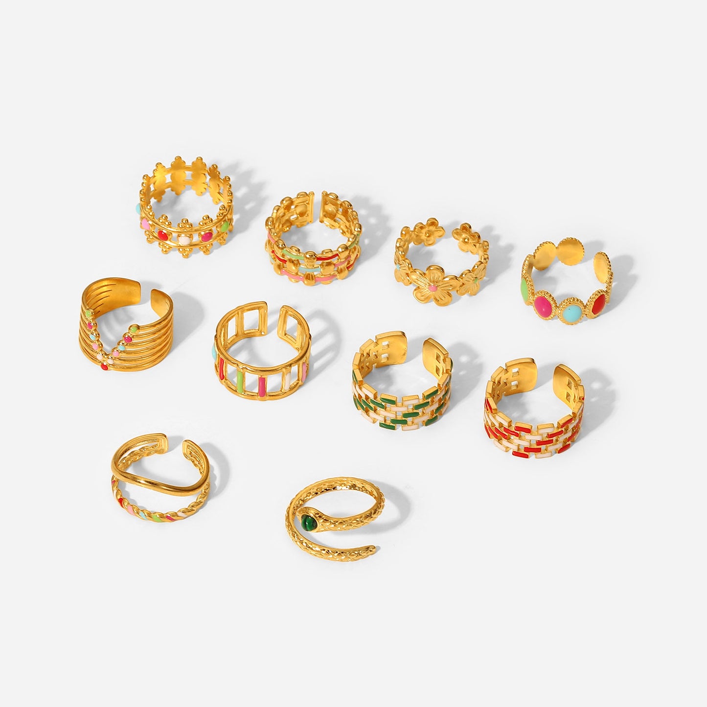 Women's Gold-plated Stainless Steel Fashion Geometric Colorful Rings