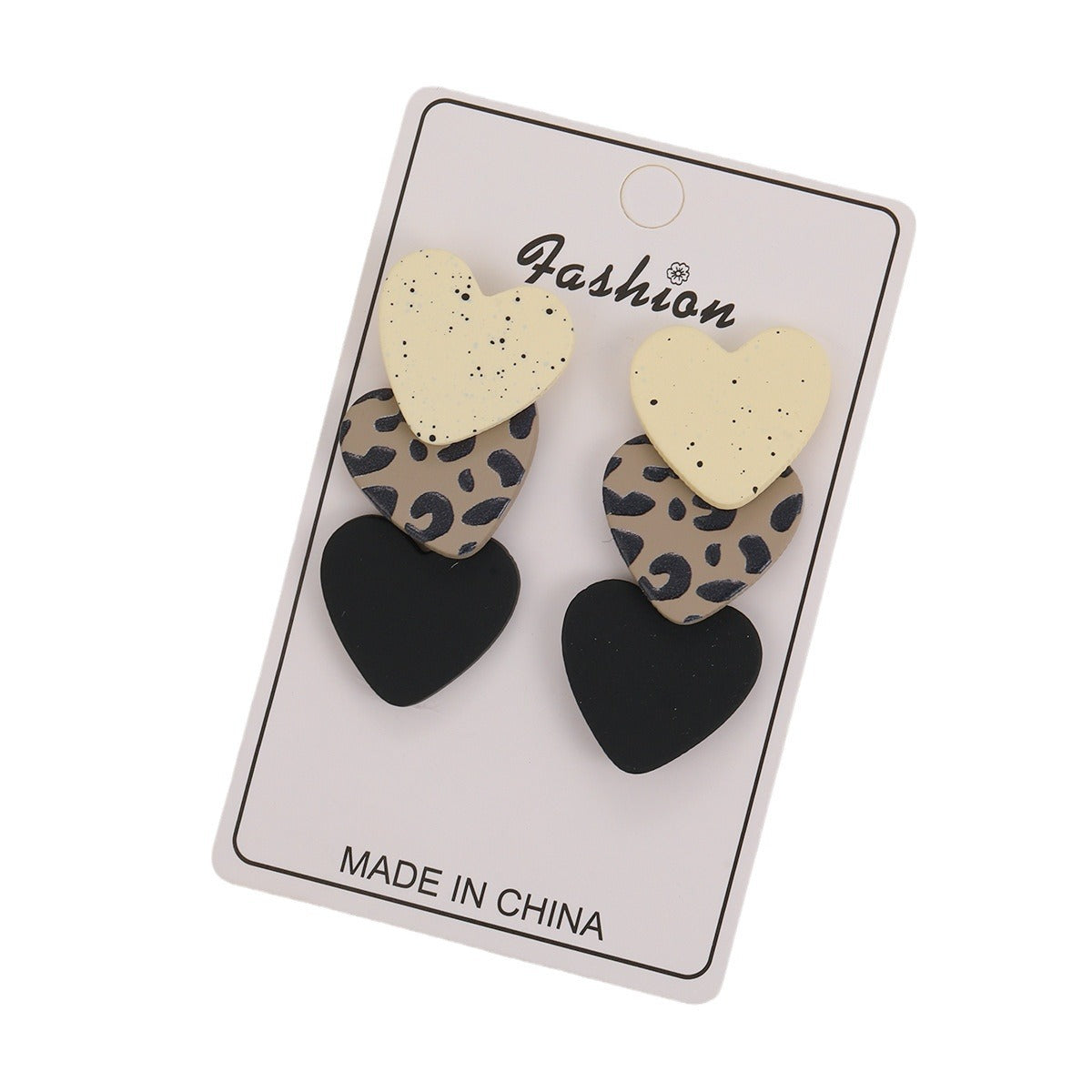 Leopard Print Clay Texture Love Heart Earrings