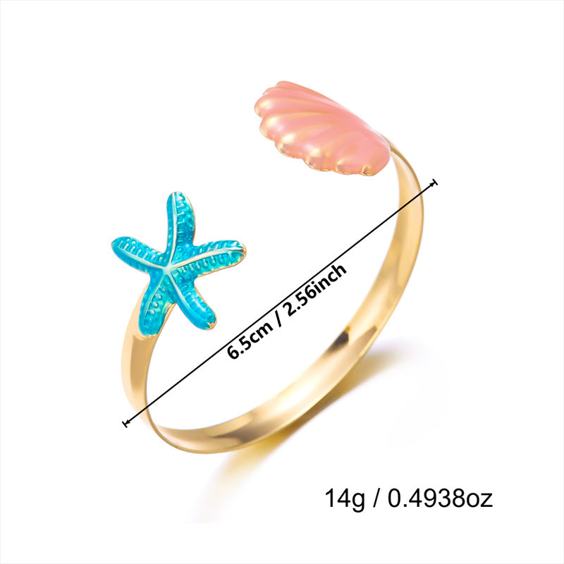 Ocean Style Metal Female Summer Vacation Starfish Baroque Hollow Adjustable Bracelets