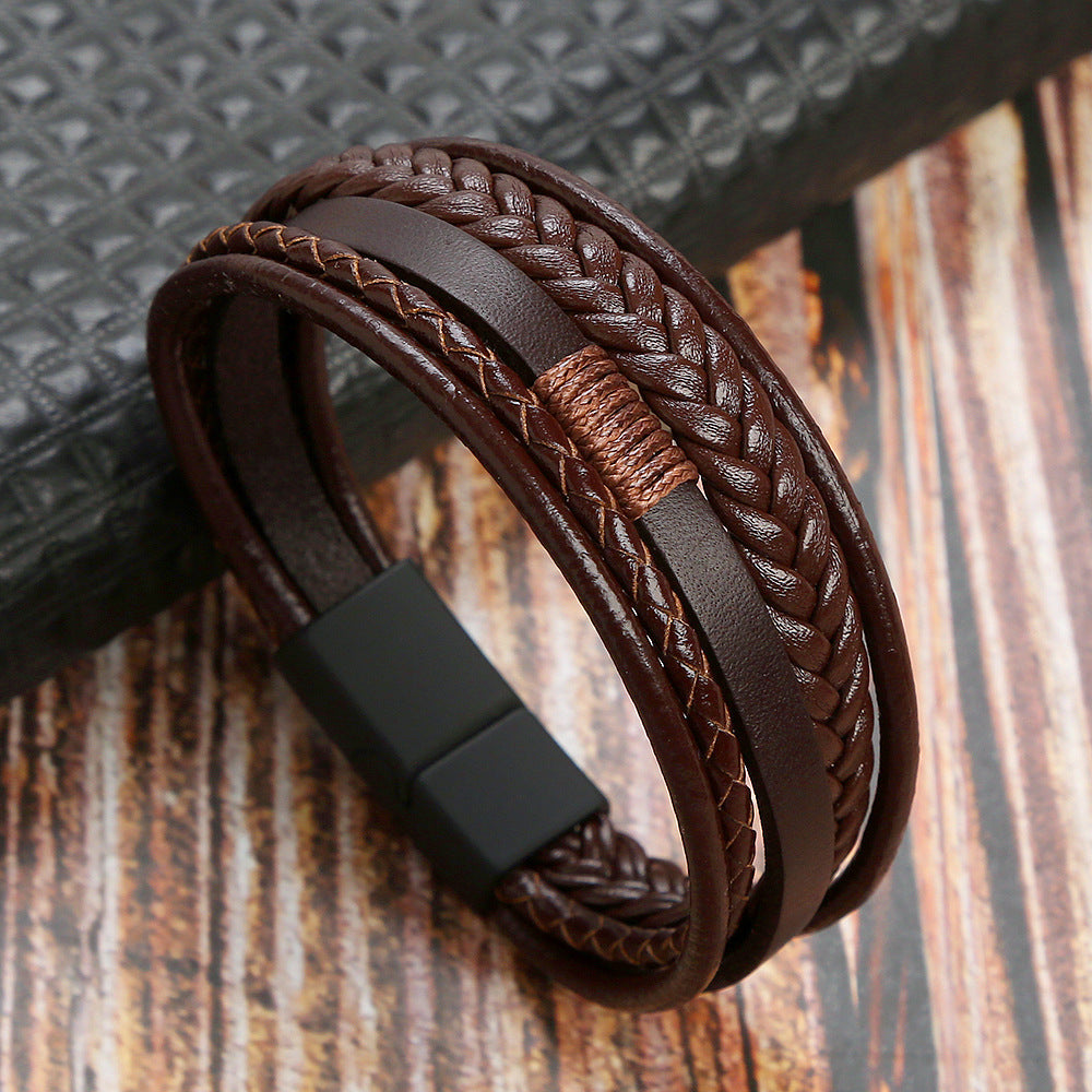 Men's Matte Magnetic Buckle Creative Cattle Leather Bracelets