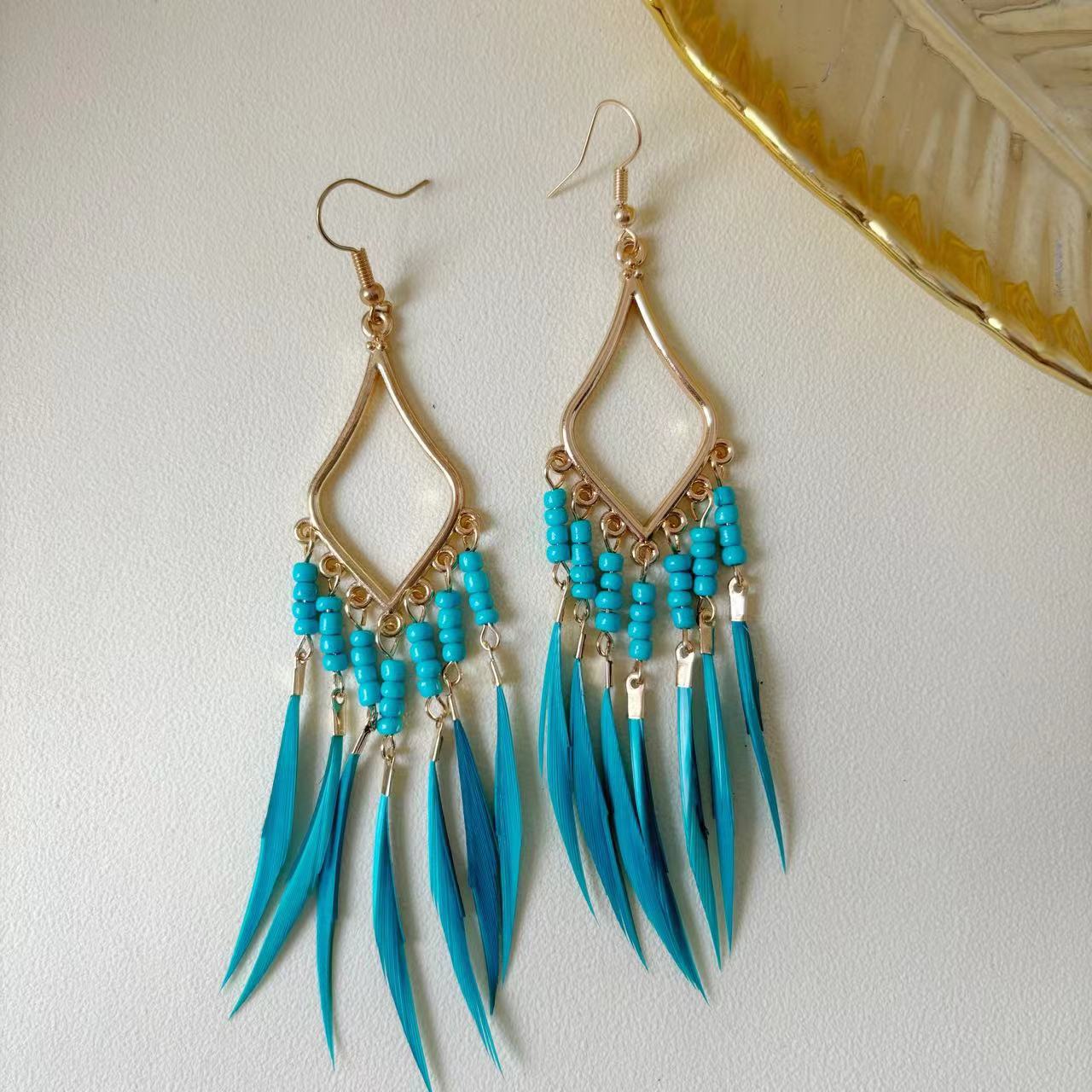 Bohemian Feather Rhombus Dopamine Summer Seaside Ethnic Earrings