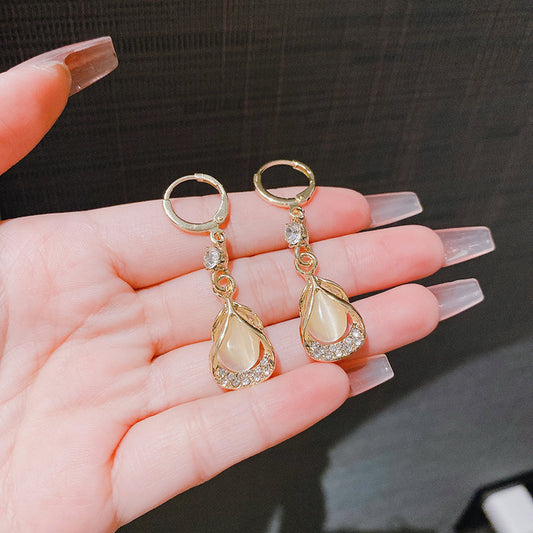 Luxury Advanced Sense Opal Zircon Geometric Water Drop Female Classy Rings